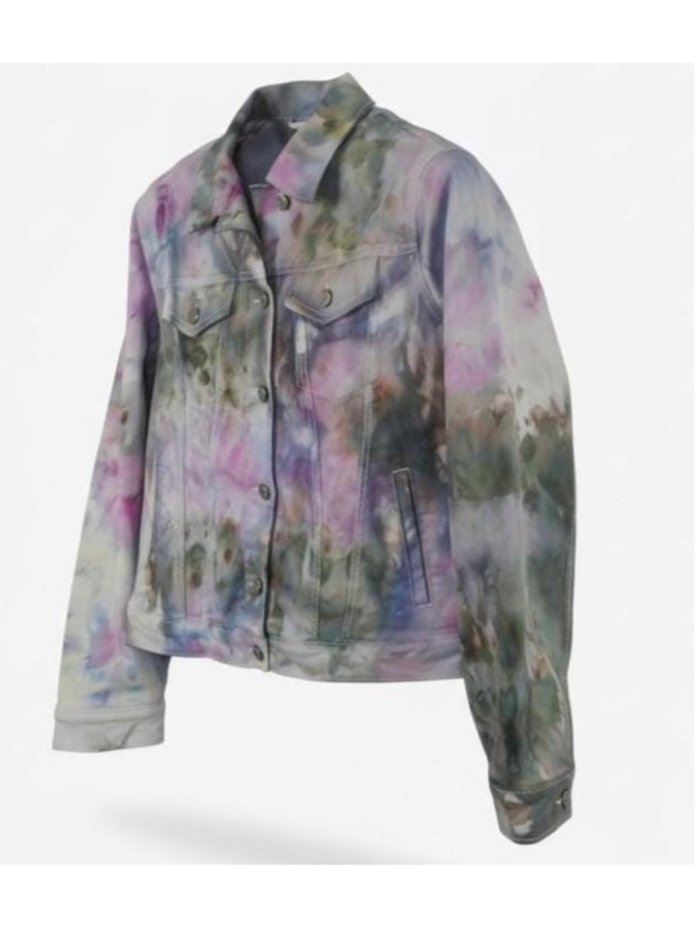 Medium Hand-Dyed Stretch Denim Jacket, Pastel Watercolor Tie Dye, Reclaimed Gap - Picture 5 of 5